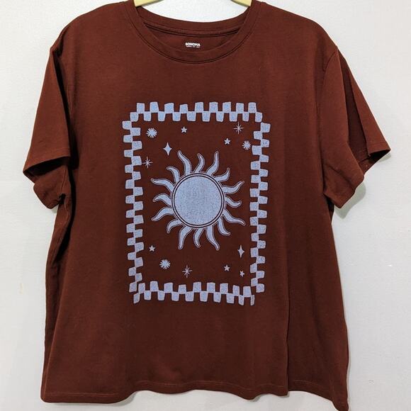 Sonoma Women's Burnt Sienna/Gray Sunburst Design T-Shirt Size XL - Picture 1 of 3
